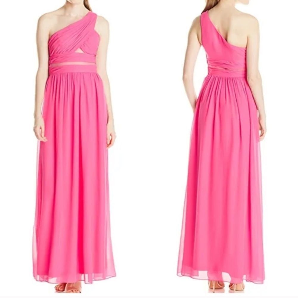 Hailey Logan By Adrianna Papell Hot Pink One Shoulder Long Gown Dress Size 3/4